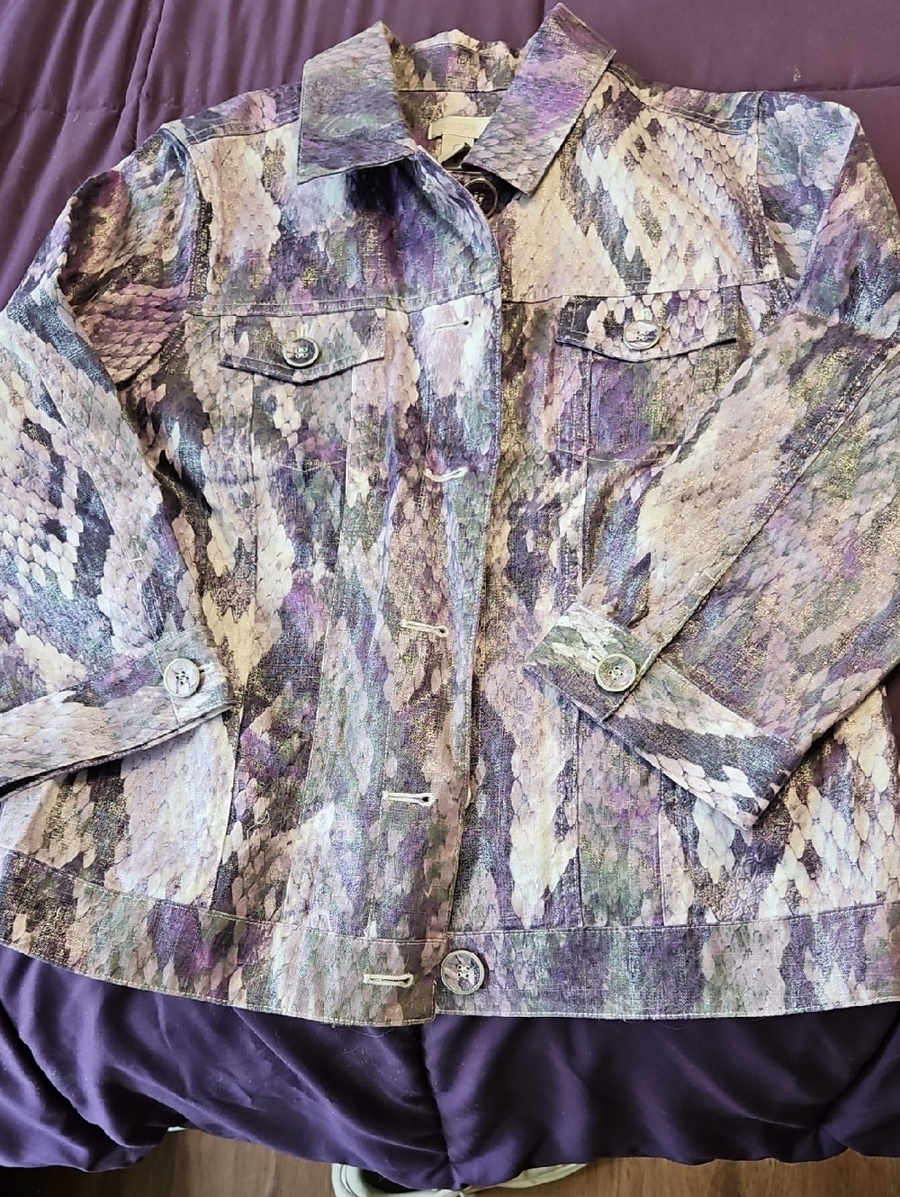 Chico's Purple Multi-Print Jean Jacket